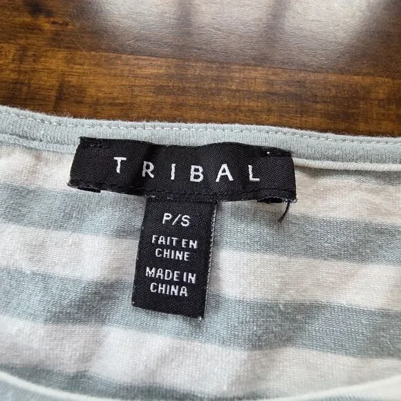 Tribal Blue White Striped Dolman Sleeve Top Cotton Oversized Side Slit Small - Picture 4 of 8